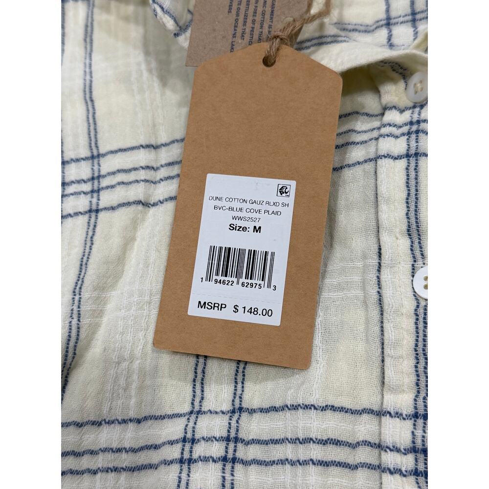 Faherty NWT Dune Cotton Gauze Relaxed Shirt Medium - Blue Cove Plaid - Picture 4 of 4